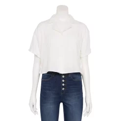 Juniors' SO® Cropped Button-Front Shirt -Cheap SO Store 5536484 Modern White