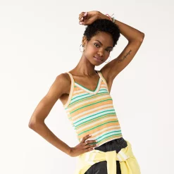 Juniors' SO® Cropped Wide Strap Cami 15 Juniors' SO® Cropped Wide Strap Cami -Cheap SO Store 5540093 Brown Green Stripe