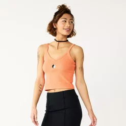 Juniors' SO® Cropped Wide Strap Cami 14 Juniors' SO® Cropped Wide Strap Cami -Cheap SO Store 5540093 Orange Embroidery