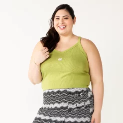 Juniors' Plus Size SO® Cropped Wide-Strap Cami -Cheap SO Store 5540098 Bright Green Daisy