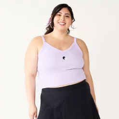 Juniors' Plus Size SO® Cropped Wide-Strap Cami -Cheap SO Store 5540098 Purple Embroidery