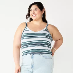 Juniors' Plus Size SO® Cropped Wide-Strap Cami -Cheap SO Store 5540098 Teal Pink Stripe