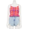 Juniors' SO® Cropped Cinch Waist Tank Top -Cheap SO Store 5548331 Red Purple Plaid