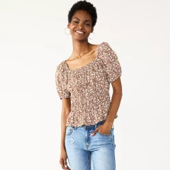 Juniors' SO® Ruffled Double Cinched Waist Top -Cheap SO Store 5551245 Mauve Floral
