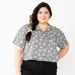 Juniors' Plus Size SO® Cropped Button Down Shirt 16 Juniors' Plus Size SO® Cropped Button Down Shirt -Cheap SO Store 5552605 Black Daisy Check