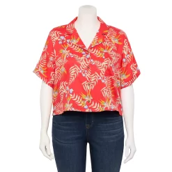 Juniors' Plus Size SO® Cropped Button Down Shirt 15 Juniors' Plus Size SO® Cropped Button Down Shirt -Cheap SO Store 5552605 Red Floral