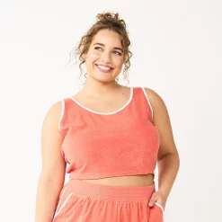 Juniors' Plus Size SO® Cropped Towel Terry Scoop Neck Tank Top 12 Juniors' Plus Size SO® Cropped Towel Terry Scoop Neck Tank Top -Cheap SO Store 5553923 Cassie Coral