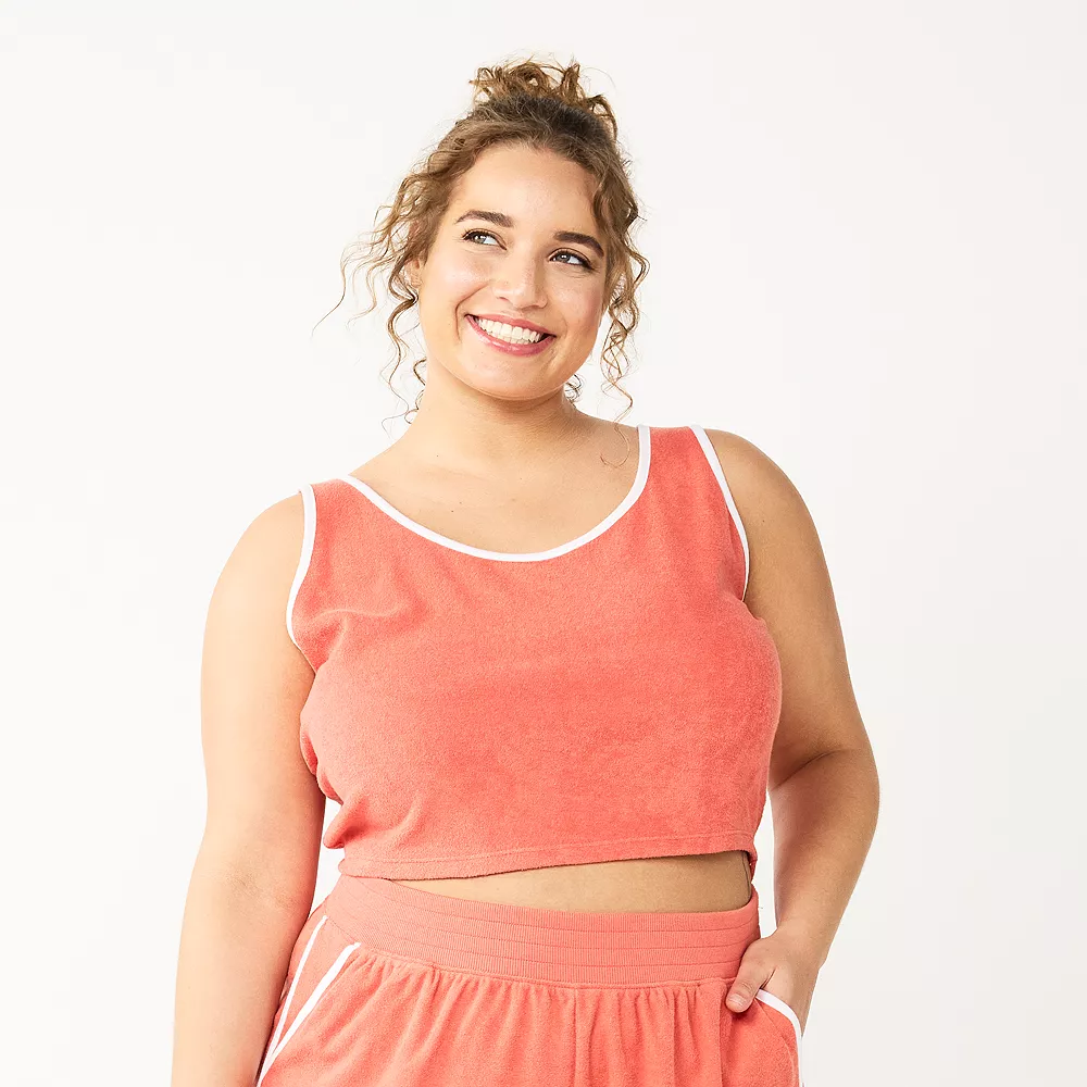 Juniors' Plus Size SO® Cropped Towel Terry Scoop Neck Tank Top 7 Juniors' Plus Size SO® Cropped Towel Terry Scoop Neck Tank Top - Image 5