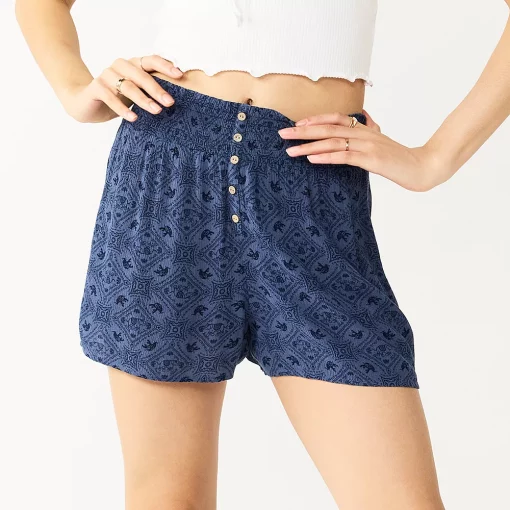 Juniors' SO® Print Button-Front Shorts 4 Juniors' SO® Print Button-Front Shorts -Cheap SO Store 5554101 Blue Elephant