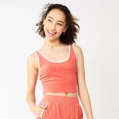 Juniors' SO® Cropped Towel Terry Scoop Neck Tank 17 Juniors' SO® Cropped Towel Terry Scoop Neck Tank -Cheap SO Store 5554318 Cassie Coral