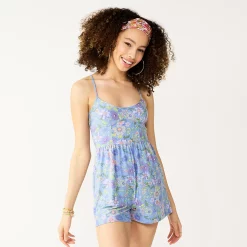 Juniors' SO® Scoopneck Skater Fit Romper 9 Juniors' SO® Scoopneck Skater Fit Romper -Cheap SO Store 5557173 Blue Purple Floral