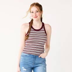 Juniors' SO® Varsity Print Tank -Cheap SO Store 5557393 Berry Stripe