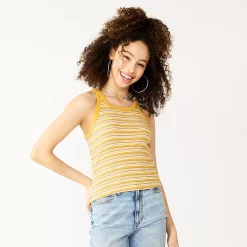 Juniors' SO® Varsity Print Tank -Cheap SO Store 5557393 Gold Stripe