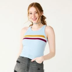 Juniors' SO® Varsity Print Tank -Cheap SO Store 5557393 Light Blue Stripe