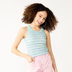 Juniors' SO® Varsity Print Tank -Cheap SO Store 5557393 Turquoise Stripe