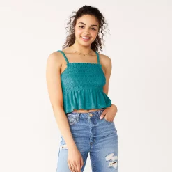 Juniors' SO® Ruffled Smocked Tank -Cheap SO Store 5557460 Dynasty Aqua