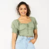 Juniors' SO® Cropped Tie-Front Puff Top -Cheap SO Store 5559527 Sage Bed