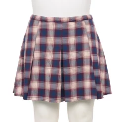 Juniors' Plus Size SO® Pleated Flare Mini Skirt -Cheap SO Store 5559786 Navy White Plaid