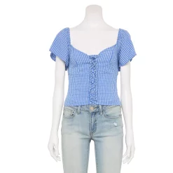 Juniors' SO® Front Lace-Up Cropped Top -Cheap SO Store 5559824 Blue Mini Plaid