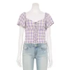 Juniors' SO® Front Lace-Up Cropped Top -Cheap SO Store 5559824 Purple Plaid