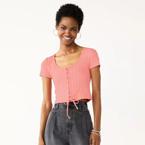 Juniors' SO® Cropped Front Lace-Up Top 3 Juniors' SO® Cropped Front Lace-Up Top -Cheap SO Store 5561231 Coral Shore