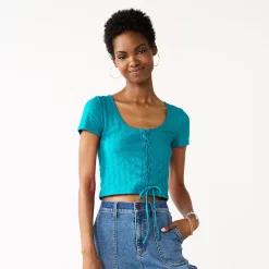 Juniors' SO® Cropped Front Lace-Up Top -Cheap SO Store 5561231 Dynasty Turquoise