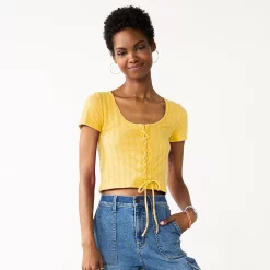 Juniors' SO® Cropped Front Lace-Up Top -Cheap SO Store 5561231 Luminous Yellow