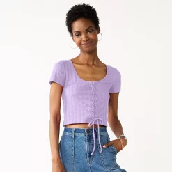 Juniors' SO® Cropped Front Lace-Up Top -Cheap SO Store 5561231 Monica Purple