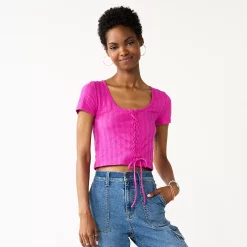 Juniors' SO® Cropped Front Lace-Up Top -Cheap SO Store 5561231 Orchid Landscape