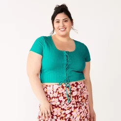 Juniors' Plus Size SO® Cropped Front Lace-Up Top -Cheap SO Store 5561249 Dynasty Turquoise