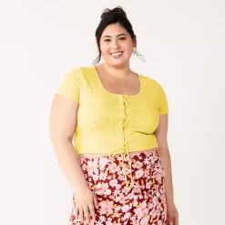 Juniors' Plus Size SO® Cropped Front Lace-Up Top -Cheap SO Store 5561249 Luminous Yellow
