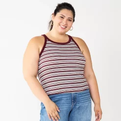 Juniors' Plus Size SO® Striped Varsity Tank -Cheap SO Store 5563024 Berry Stripe