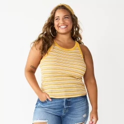 Juniors' Plus Size SO® Striped Varsity Tank -Cheap SO Store 5563024 Gold Stripe