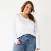 Juniors' Plus Size SO® Classic Long Sleeve V-Neck Top -Cheap SO Store 5568689 Modern White