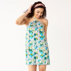 Juniors' SO® Halter Neck Swing Mini Dress -Cheap SO Store 5571030 Dark Green Floral