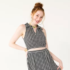 Juniors' SO® Collared Halter Top -Cheap SO Store 5571256 Black Houndstooth