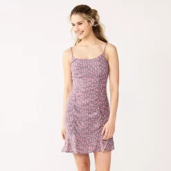 Juniors' SO® Flounce Hem Gauze Mini Dress -Cheap SO Store 5571539 Purple Foral