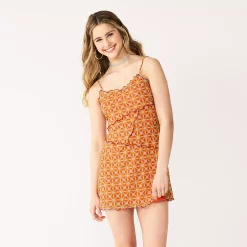 Juniors' SO® Ruffled Print Fit & Flare Mini Dress -Cheap SO Store 5571674 Yellow Geo Floral