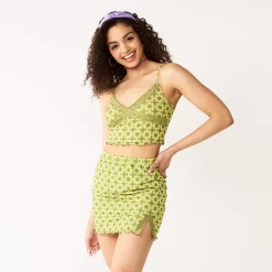 Juniors' SO® Lace Trim Print Cami -Cheap SO Store 5571675 Green Geo Floral