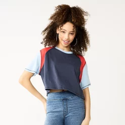 Juniors' SO® Short Sleeve Raglan Varsity Tee -Cheap SO Store 5572904 Blueberry Skin