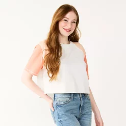 Juniors' SO® Short Sleeve Raglan Varsity Tee -Cheap SO Store 5572904 Coconut Heather