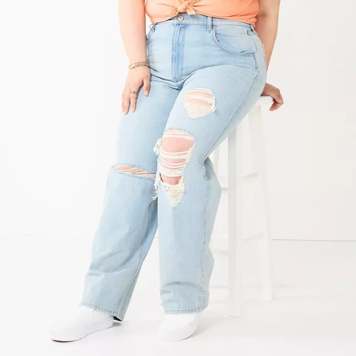 Juniors' Plus Size SO® Super High Rise Baggy Jeans 6 Juniors' Plus Size SO® Super High Rise Baggy Jeans -Cheap SO Store 5573284 Light Destructed