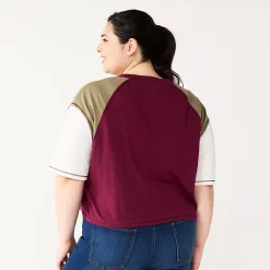 Juniors' Plus Size SO® Short Sleeve Raglan Varsity Tee -Cheap SO Store 5573749 ALT