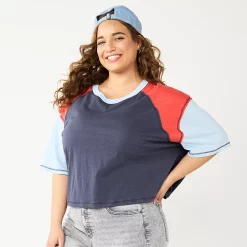 Juniors' Plus Size SO® Short Sleeve Raglan Varsity Tee -Cheap SO Store 5573749 Blueberry Skin