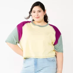 Juniors' Plus Size SO® Short Sleeve Raglan Varsity Tee -Cheap SO Store 5573749 Soft Yellow