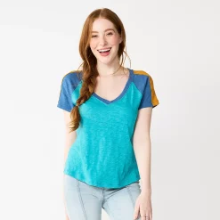 Juniors' SO® V-Neck Varsity Tee -Cheap SO Store 5574177 Aldon Blue