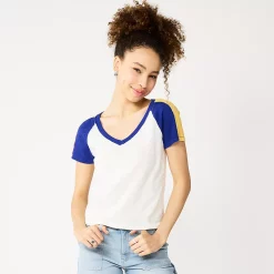 Juniors' SO® V-Neck Varsity Tee -Cheap SO Store 5574177 Coconut White