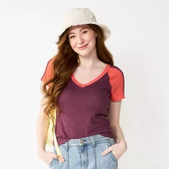 Juniors' SO® V-Neck Varsity Tee -Cheap SO Store 5574177 Plum Prune