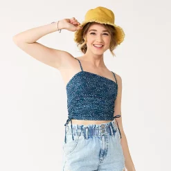 Juniors' SO® Side Cinched Cropped Print Cami -Cheap SO Store 5575432 Navy Floral