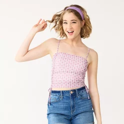 Juniors' SO® Side Cinched Cropped Print Cami -Cheap SO Store 5575432 Purple Geo Floral